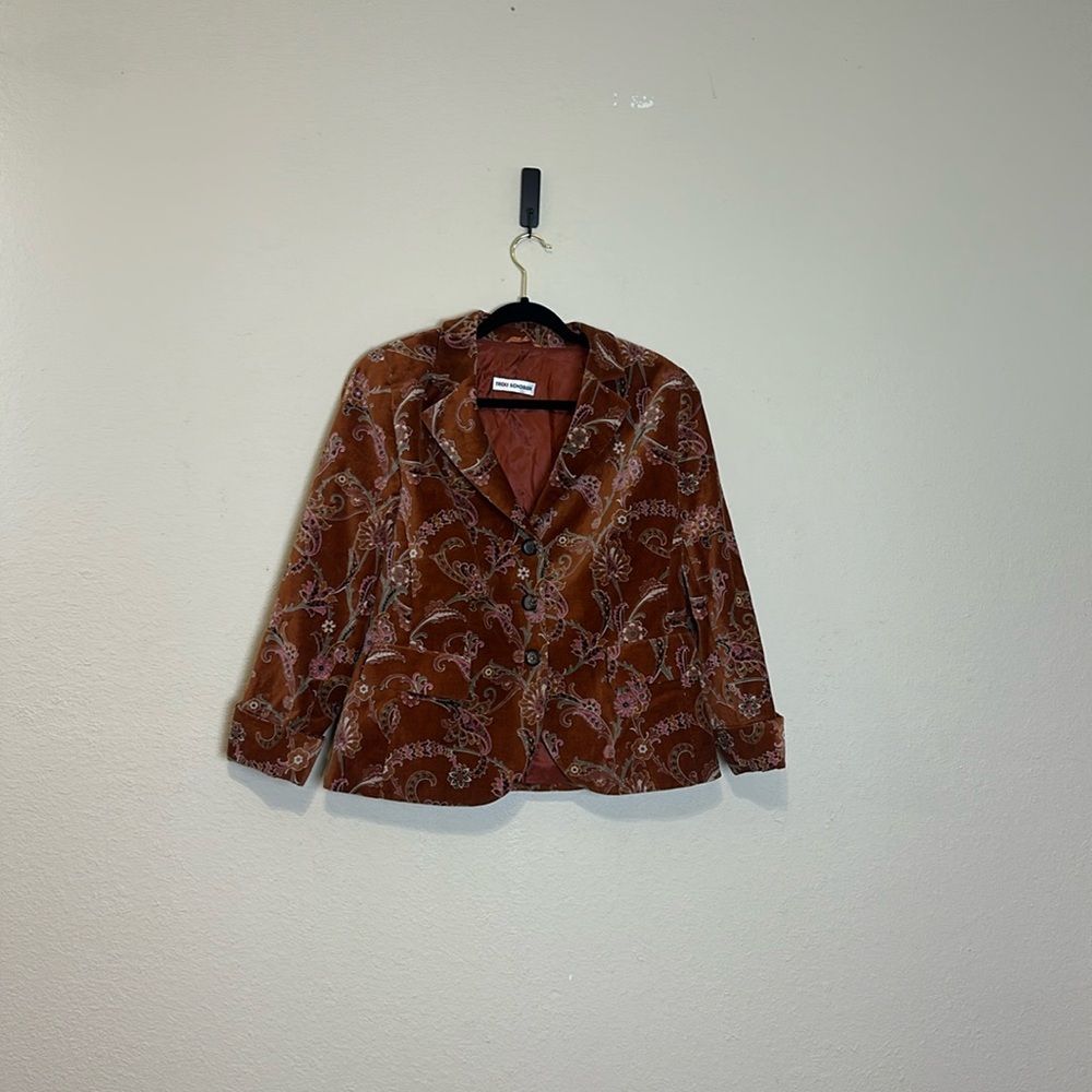 Trixi Schober Vintage Cotton Velvet Floral Blazer Size 14‎